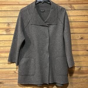 Eileen Fisher Women’s Wool Boxy Coat Gray Size XL Pockets Classic Snap Closure